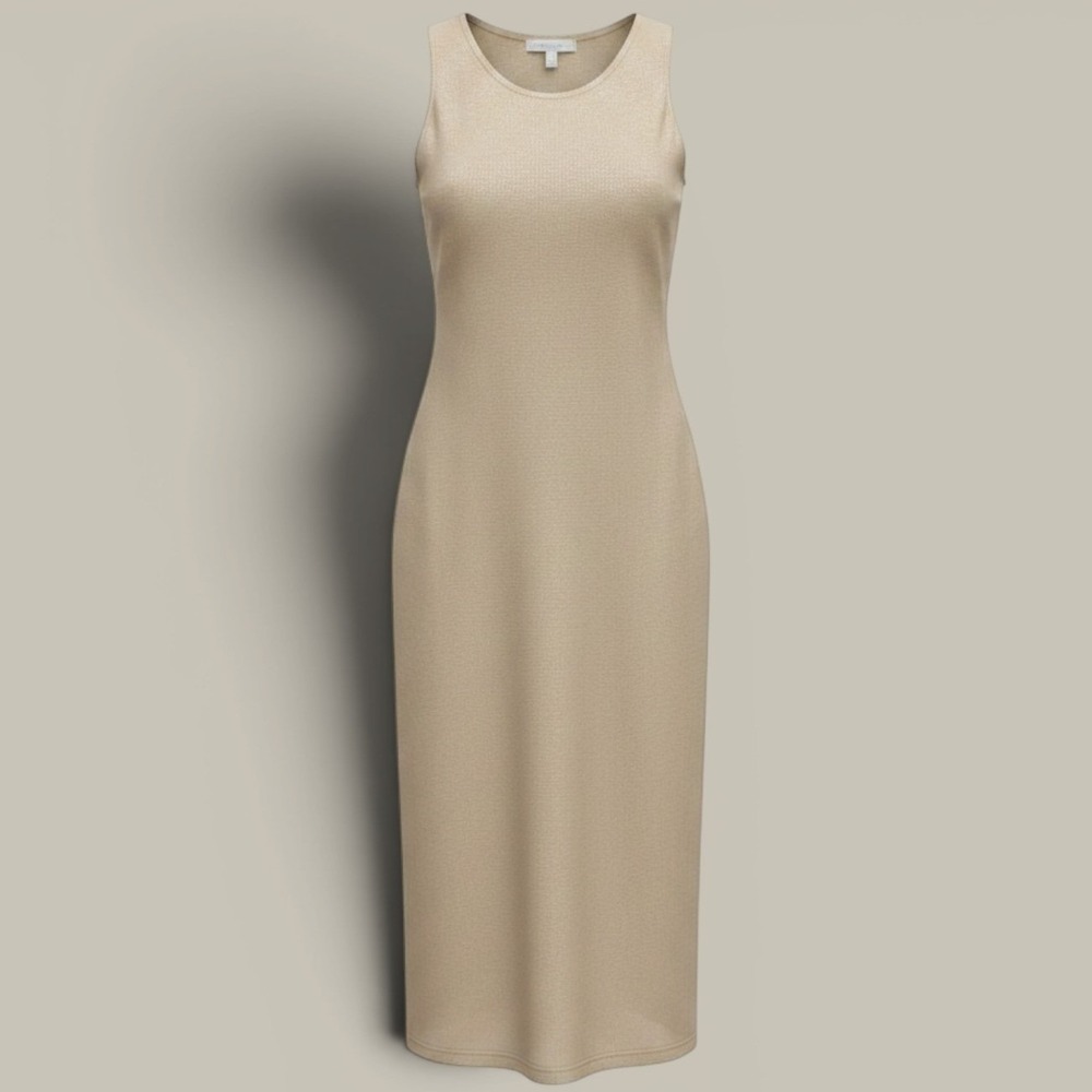 VTG R&M Richards Dress Womens 20W Gold Metallic Sheath Maxi Slit Made In USA